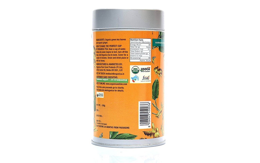 Organica Soothing Organic Ginger Green Tea   Container  100 grams